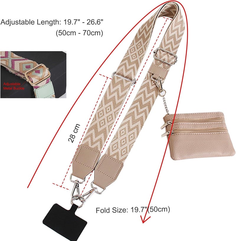 SCINYMC Clip and Go Strap for Phone with Wallet Crossbody, Adjustable Phone-Lanyards with Wallet, Phone Lanyard with Zippered Pouch, Crossbody iPhone Straps for All Phones, Khaki-Apricot - Image 2